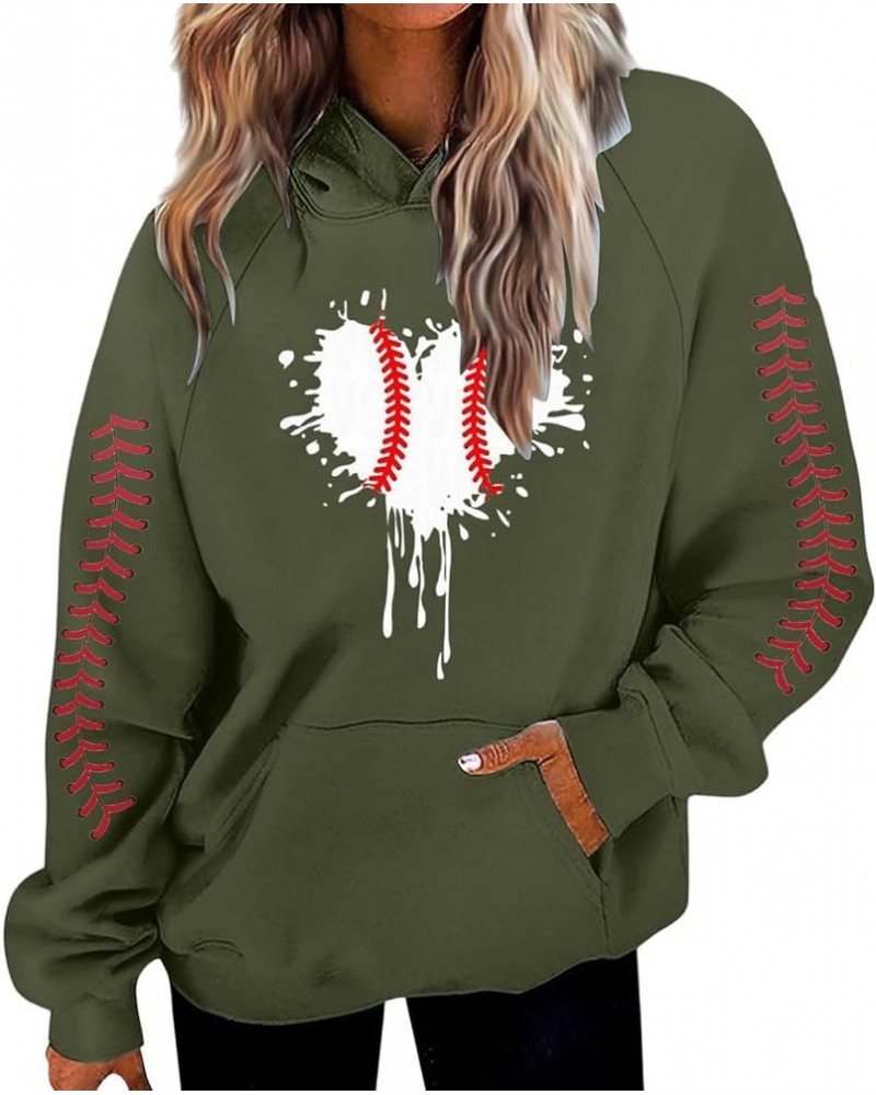 Baseball Sweatshirts for Women Casual Long Sleeve Hoodie Pullover Tops Baseball Shirts with Pocket 1c-green $13.88 Jerseys