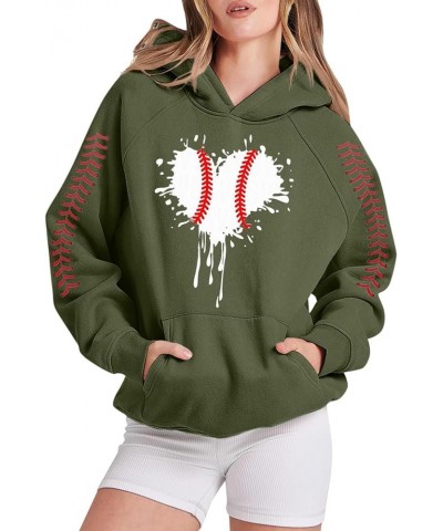 Baseball Sweatshirts for Women Casual Long Sleeve Hoodie Pullover Tops Baseball Shirts with Pocket 1c-green $13.88 Jerseys