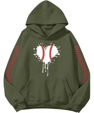 Baseball Sweatshirts for Women Casual Long Sleeve Hoodie Pullover Tops Baseball Shirts with Pocket 1c-green $13.88 Jerseys