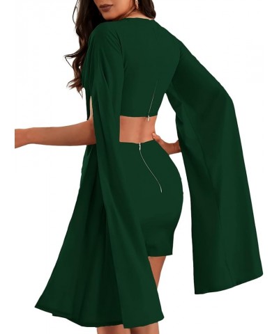 Women's 2 Piece Outfits Cloak Long Sleeve Crop Top and Ruched Mini Skirt Set Green $22.05 Suits