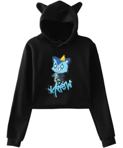 ItsFunneh Krew District Pullover Cat Ear Hoodie Long Sleeve Sweatshirts Female Cropped Top Women's Clothes Black $9.02 Hoodie...