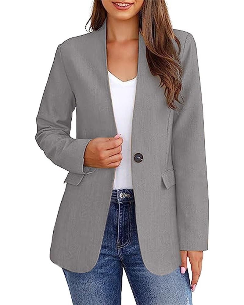2024 Women's Blazer Casual Bussiness Blazers Long Sleeve Button Down Blazer Jacket Solid Lapel Suite Jacket with Pockets 002-...