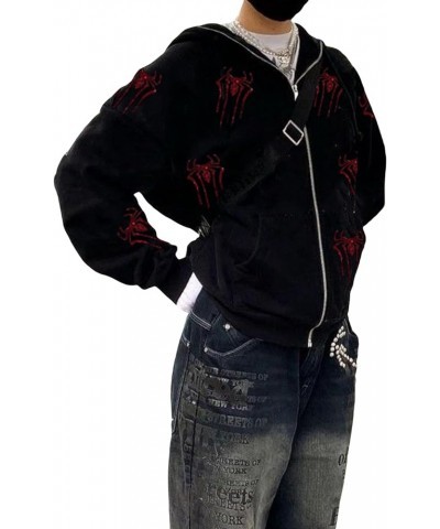 Women Y2K Spider Web Hoodies Goth Harajuku Punk Jacket Fall Streetwear Oversized Vintage Graphic Full Zip Up Hoodie Black Red...