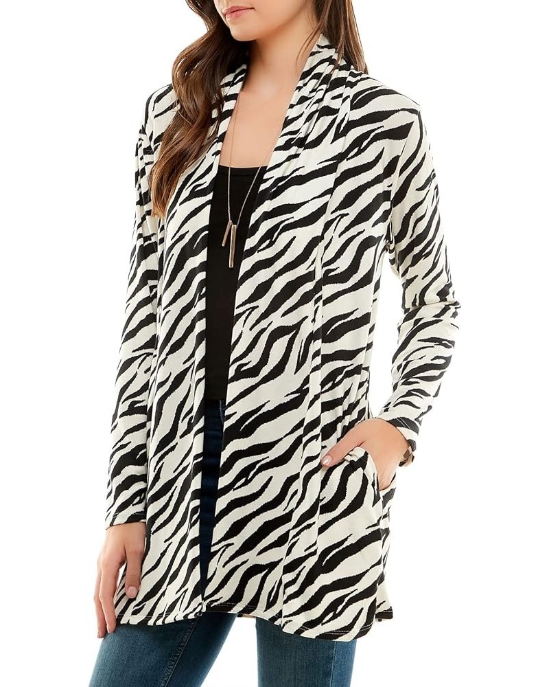 Women's Casual Animal Print Lightweight Open Front Cardigans with Pockets and Basic Long Sleeve Sweater Zebra-ivory $12.29 Sw...