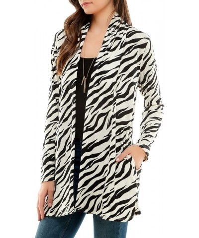 Women's Casual Animal Print Lightweight Open Front Cardigans with Pockets and Basic Long Sleeve Sweater Zebra-ivory $12.29 Sw...