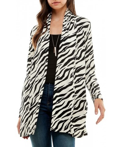 Women's Casual Animal Print Lightweight Open Front Cardigans with Pockets and Basic Long Sleeve Sweater Zebra-ivory $12.29 Sw...