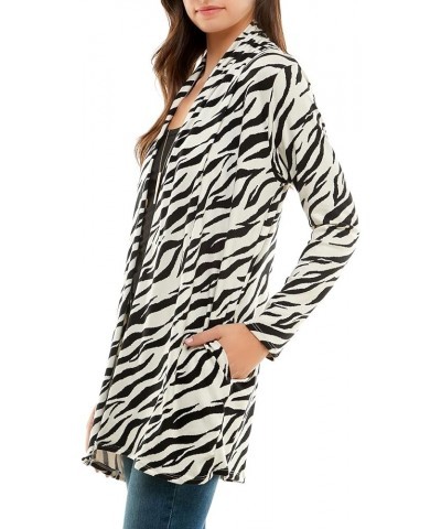 Women's Casual Animal Print Lightweight Open Front Cardigans with Pockets and Basic Long Sleeve Sweater Zebra-ivory $12.29 Sw...