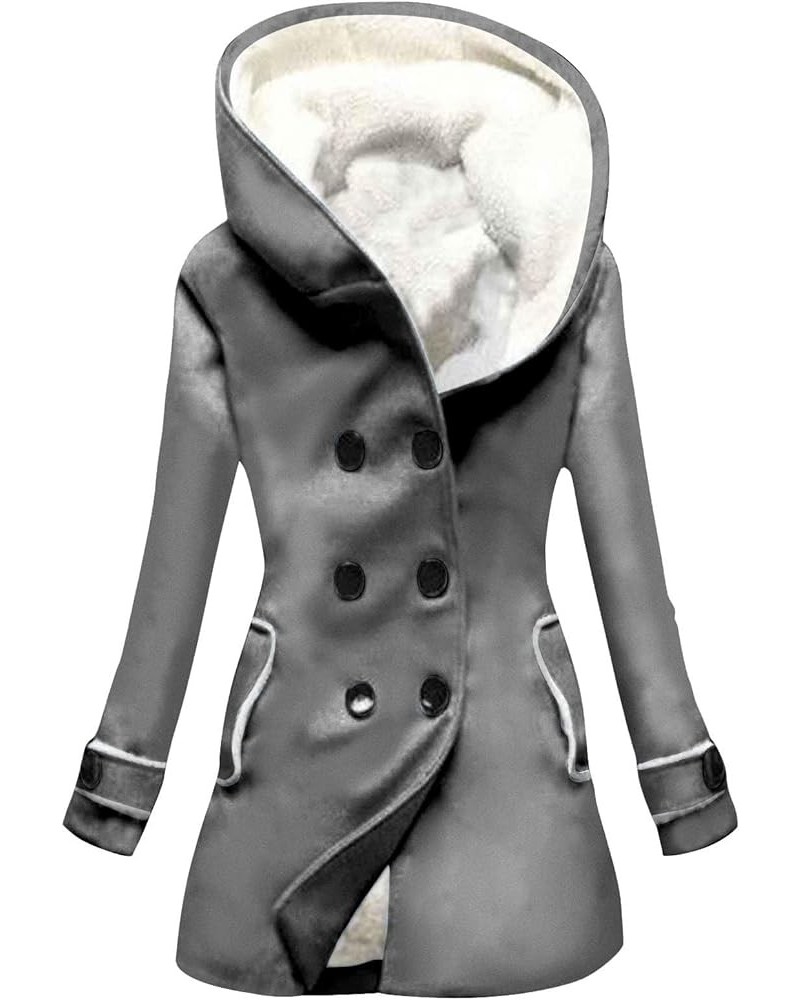 Sherpa Lined Winter Coats for Women Trendy Plus Size Button Up Warm Shearling Suede Leather Jacket Pea Coat Outerwear D-grey ...