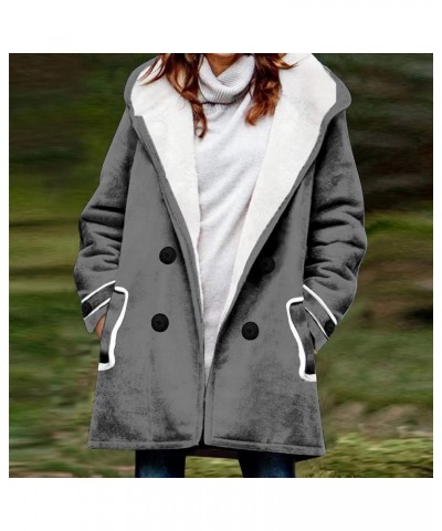 Sherpa Lined Winter Coats for Women Trendy Plus Size Button Up Warm Shearling Suede Leather Jacket Pea Coat Outerwear D-grey ...