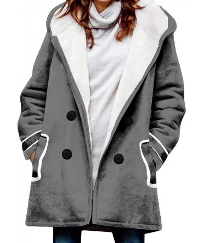 Sherpa Lined Winter Coats for Women Trendy Plus Size Button Up Warm Shearling Suede Leather Jacket Pea Coat Outerwear D-grey ...