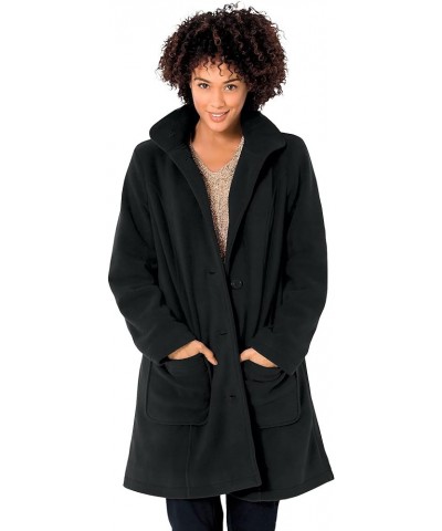 Women's Plus Size Hooded A-Line Fleece Coat Black $24.00 Jackets