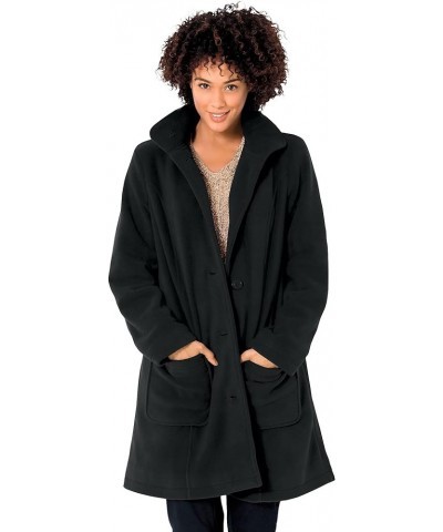 Women's Plus Size Hooded A-Line Fleece Coat Black $24.00 Jackets