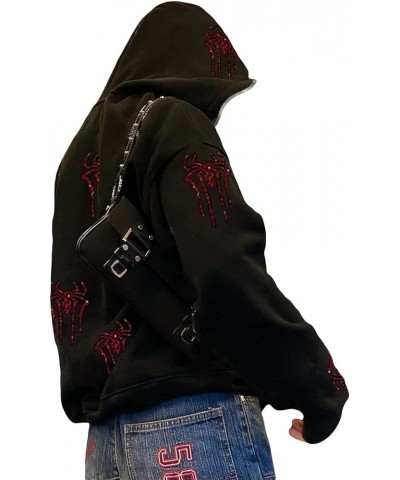 Women Y2K Spider Web Hoodies Goth Harajuku Punk Jacket Fall Streetwear Oversized Vintage Graphic Full Zip Up Hoodie Black Red...