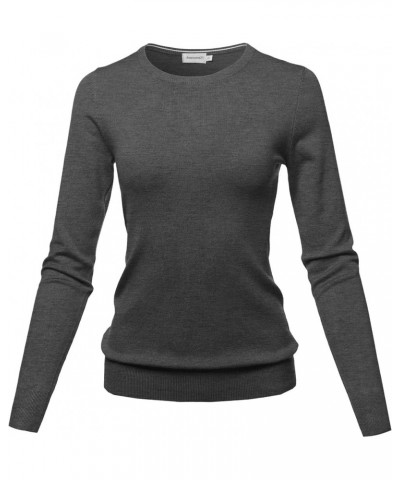 Women's Solid Basic Viscose Nylon Crew Neck Sweater Top Aawswl0015 Charcoal Grey $16.19 Sweaters