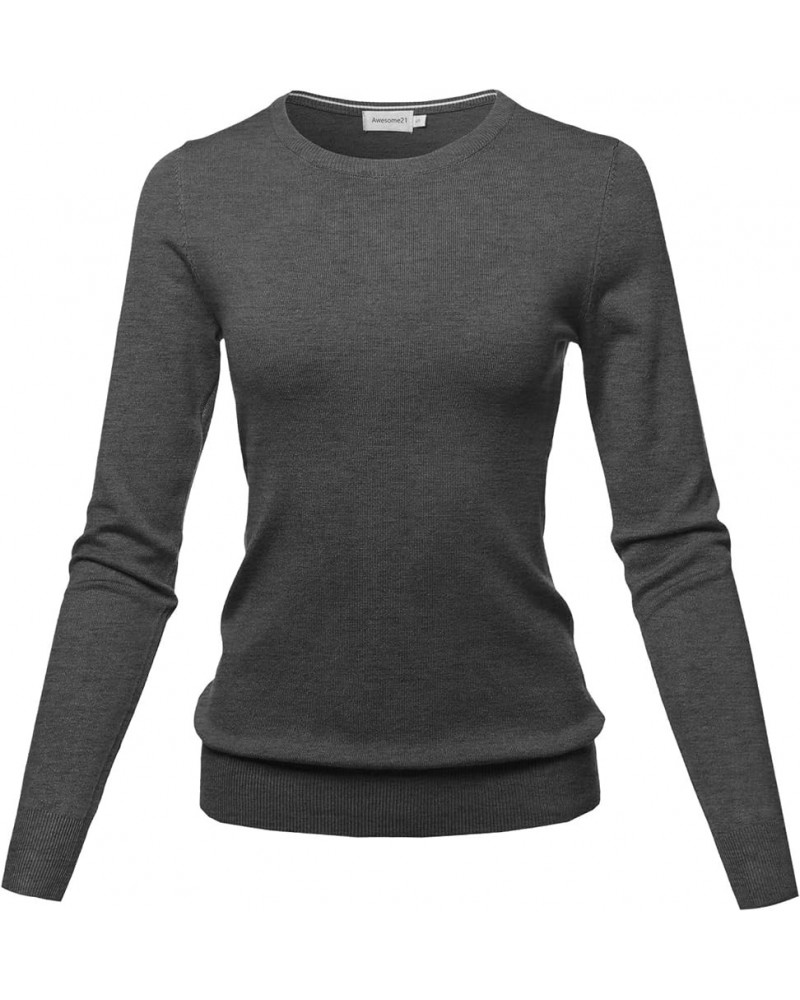 Women's Solid Basic Viscose Nylon Crew Neck Sweater Top Aawswl0015 Charcoal Grey $16.19 Sweaters