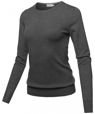 Women's Solid Basic Viscose Nylon Crew Neck Sweater Top Aawswl0015 Charcoal Grey $16.19 Sweaters