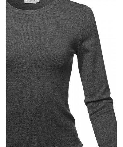 Women's Solid Basic Viscose Nylon Crew Neck Sweater Top Aawswl0015 Charcoal Grey $16.19 Sweaters