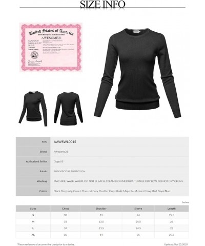 Women's Solid Basic Viscose Nylon Crew Neck Sweater Top Aawswl0015 Charcoal Grey $16.19 Sweaters