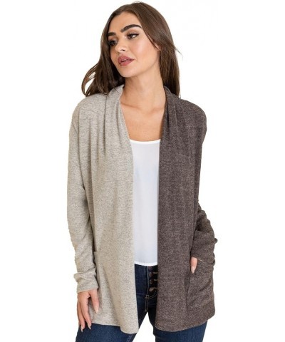 Eloges Two Tone Color Block Open Knit Cardigan | S to 3X (Reg, Plus) | egs Mocha $25.37 Sweaters