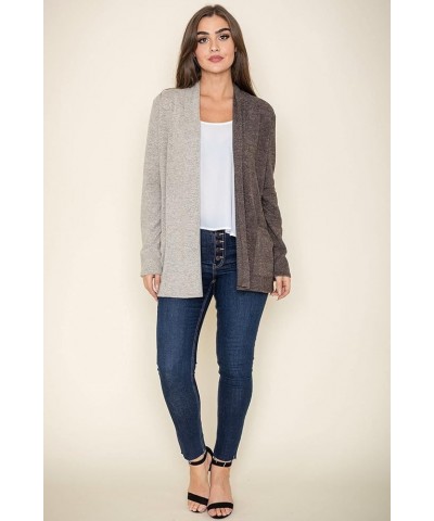 Eloges Two Tone Color Block Open Knit Cardigan | S to 3X (Reg, Plus) | egs Mocha $25.37 Sweaters