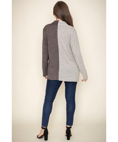 Eloges Two Tone Color Block Open Knit Cardigan | S to 3X (Reg, Plus) | egs Mocha $25.37 Sweaters