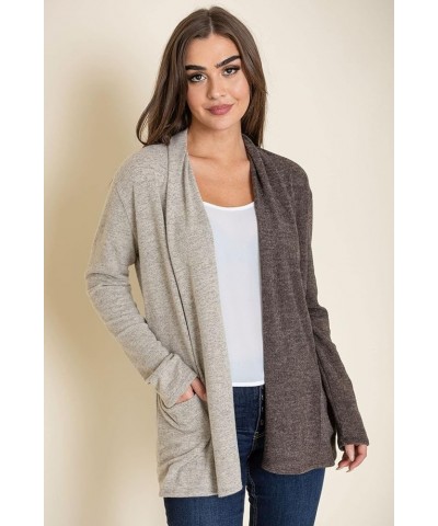 Eloges Two Tone Color Block Open Knit Cardigan | S to 3X (Reg, Plus) | egs Mocha $25.37 Sweaters