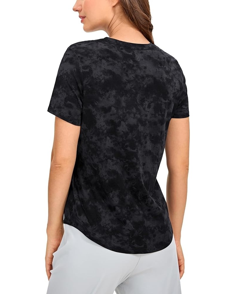 Women's Pima Cotton Short Sleeve Workout Shirt Yoga T-Shirt Athletic Tee Top Tie Dye Smoke Ink $15.66 Activewear