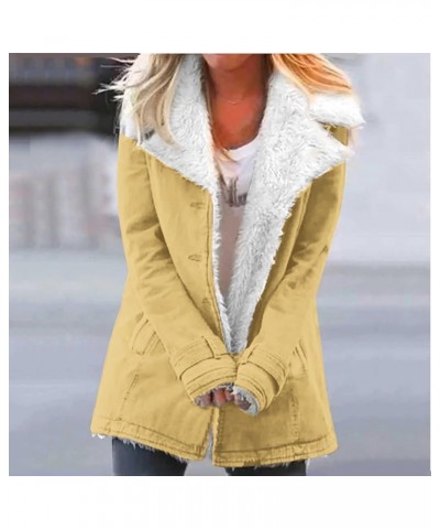 Winter Coats for Women Casual Thicken Plush Lapel Long Sleeves Coats with Pockets Plus Size Comfy Warm Button Jacket Cyellow ...