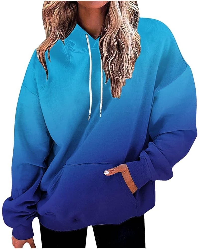 Oversized Hoodie for Women 2023 Casual Gradient Pullover Hooded Tops Long Sleeve Drawstring Baggy Fall Sweatshirts 12 Blue $1...