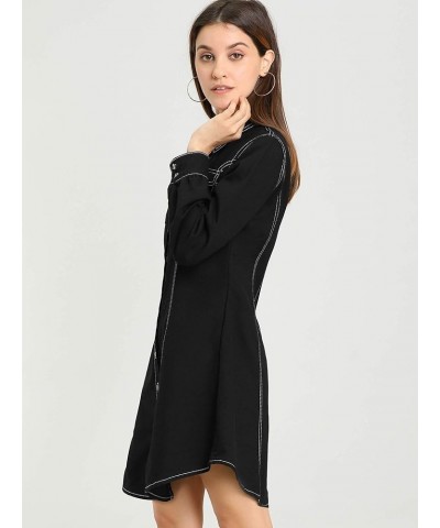 Women's Denim Tunic Dress Long Sleeve Curved Hem Button Down Shirtdress Black $17.40 Blouses