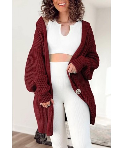 Womens Fall 2022 Long Sleeve Slouchy Soft Cable Knit Cardigan Open Front Button Chunky Sweater Coat Outerwear Wine Red $29.63...