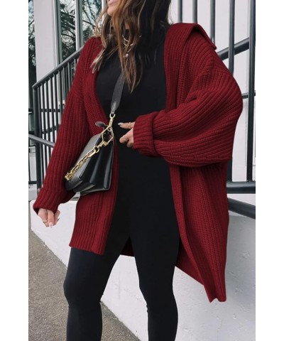 Womens Fall 2022 Long Sleeve Slouchy Soft Cable Knit Cardigan Open Front Button Chunky Sweater Coat Outerwear Wine Red $29.63...