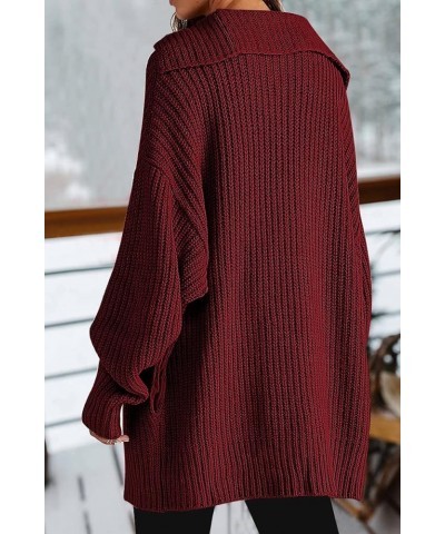 Womens Fall 2022 Long Sleeve Slouchy Soft Cable Knit Cardigan Open Front Button Chunky Sweater Coat Outerwear Wine Red $29.63...