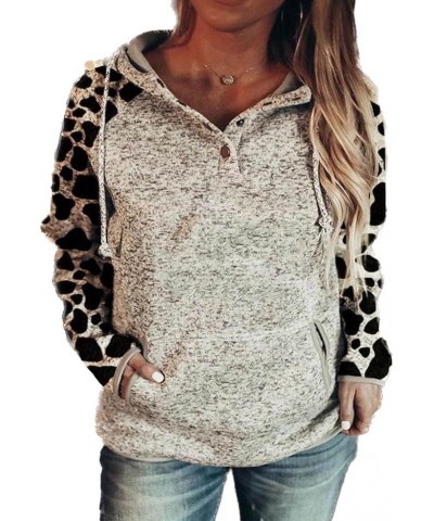 Women's Hoodie Graphic Print Hooded Button Collar Drawstring Pullover Sweatshirts Casual Long Sleeve Tops Shirts Cow Print $1...