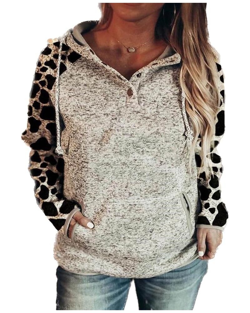 Women's Hoodie Graphic Print Hooded Button Collar Drawstring Pullover Sweatshirts Casual Long Sleeve Tops Shirts Cow Print $1...