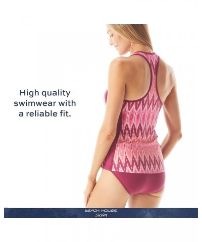 Erinna Racerback Zip Front Tankini Top — Athletic UPF 50+ V-Neck Swim Top Desert Stripe 601 Summer Fig $34.44 Swimsuits