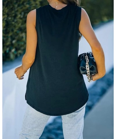 Women's Tank Tops Loose Fit Crew Neck Sleeveless Summer Top Shirts Side Split Tunic 01 Black $8.36 Tanks