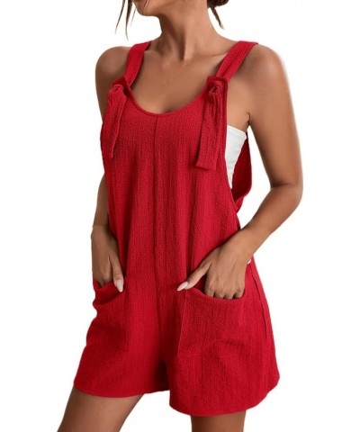 Jumpsuits for Women Summer Dressy Casual Sleeveless Bib Overalls Adjustable Strap Wide Leg Rompers with Pockets D01-red $6.88...