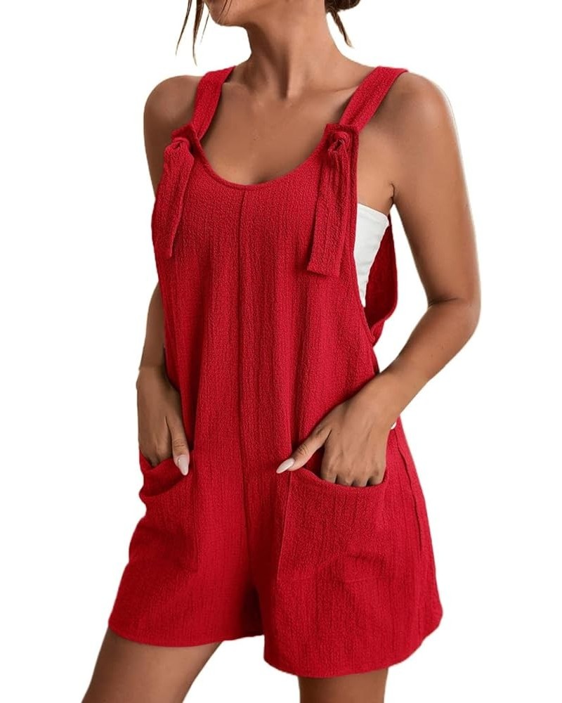 Jumpsuits for Women Summer Dressy Casual Sleeveless Bib Overalls Adjustable Strap Wide Leg Rompers with Pockets D01-red $6.88...