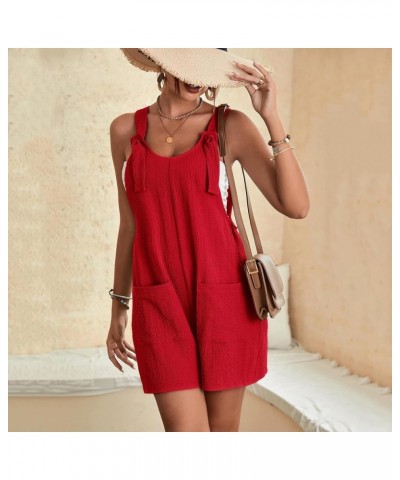 Jumpsuits for Women Summer Dressy Casual Sleeveless Bib Overalls Adjustable Strap Wide Leg Rompers with Pockets D01-red $6.88...