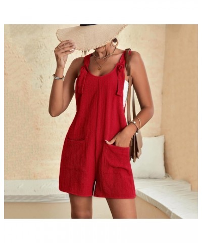 Jumpsuits for Women Summer Dressy Casual Sleeveless Bib Overalls Adjustable Strap Wide Leg Rompers with Pockets D01-red $6.88...