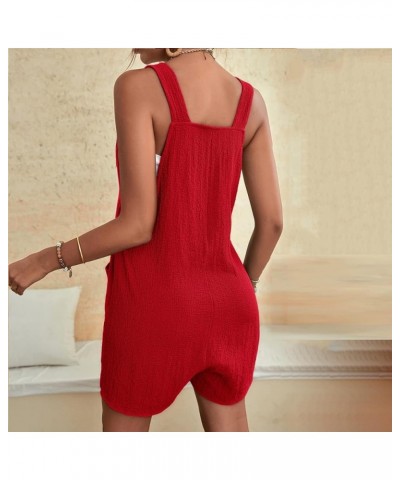 Jumpsuits for Women Summer Dressy Casual Sleeveless Bib Overalls Adjustable Strap Wide Leg Rompers with Pockets D01-red $6.88...