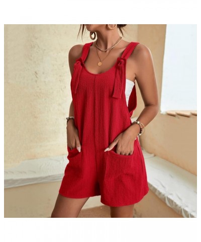 Jumpsuits for Women Summer Dressy Casual Sleeveless Bib Overalls Adjustable Strap Wide Leg Rompers with Pockets D01-red $6.88...