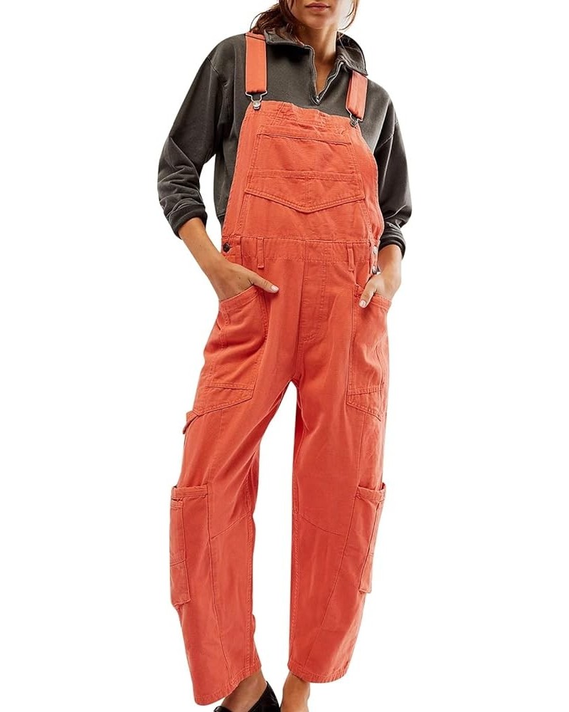 Women's One Piece Jumpsuit Fleece Overalls-Piece Bibs Jumpsuits Adjustable Suspender Straps Warm Winter Pants B-orange $10.90...