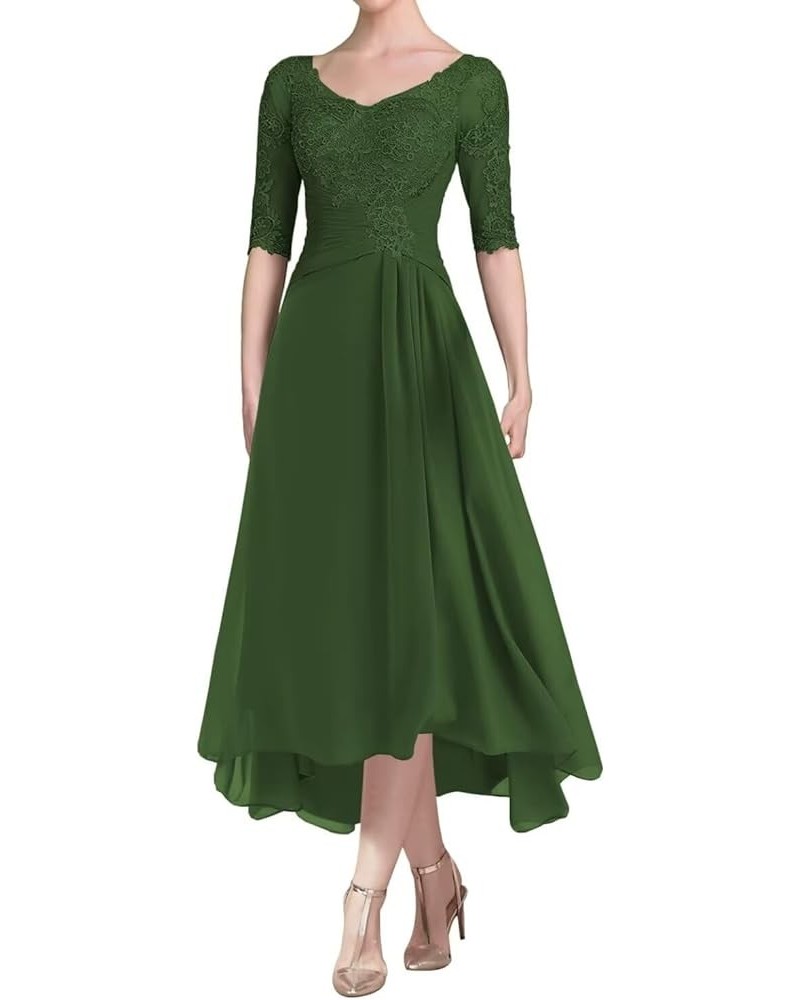 Tea Length Mother of The Bride Dress for Wedding Lace Appliques Hi-Lo Formal Evening Gown with 1/2 Sleeves Dark Green $36.00 ...