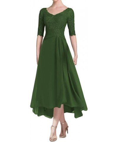 Tea Length Mother of The Bride Dress for Wedding Lace Appliques Hi-Lo Formal Evening Gown with 1/2 Sleeves Dark Green $36.00 ...