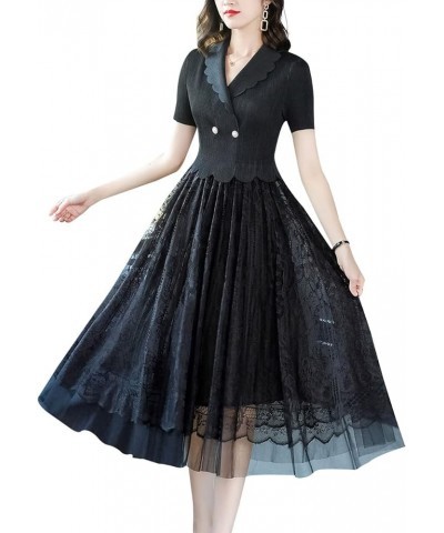 Women's Elegant Floral Lace V-Neck Cocktail Party Swing Midi Dance Dress 22088 Black $24.43 Dresses