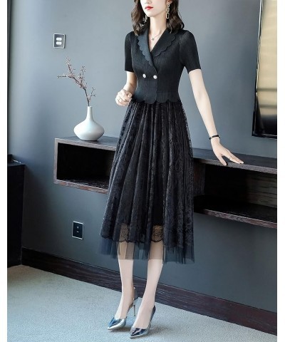 Women's Elegant Floral Lace V-Neck Cocktail Party Swing Midi Dance Dress 22088 Black $24.43 Dresses