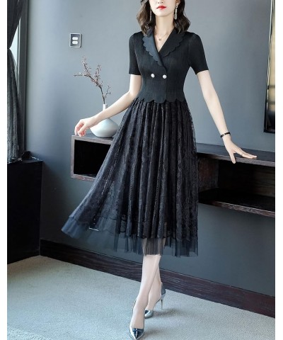 Women's Elegant Floral Lace V-Neck Cocktail Party Swing Midi Dance Dress 22088 Black $24.43 Dresses