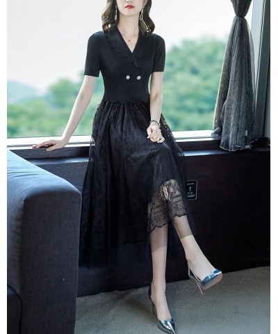 Women's Elegant Floral Lace V-Neck Cocktail Party Swing Midi Dance Dress 22088 Black $24.43 Dresses